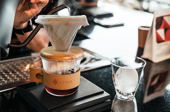 ATHIA glass pour over coffee maker set, minimalist drip coffee maker with reusable cloth filter