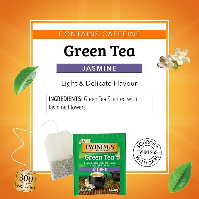 Twinings Green Tea with Jasmine Individually Wrapped Bags, 20 Count (Pack of 6), Fragrant Floral