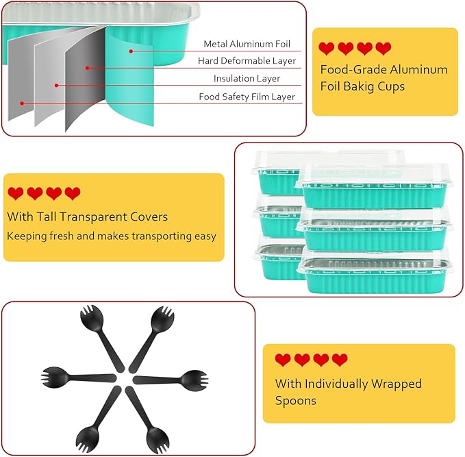 LNYZQUS Aluminum Foil Mini Loaf Pans With Lids 50 Pack, 6.8oz Rectangle Baking Cups Muffin