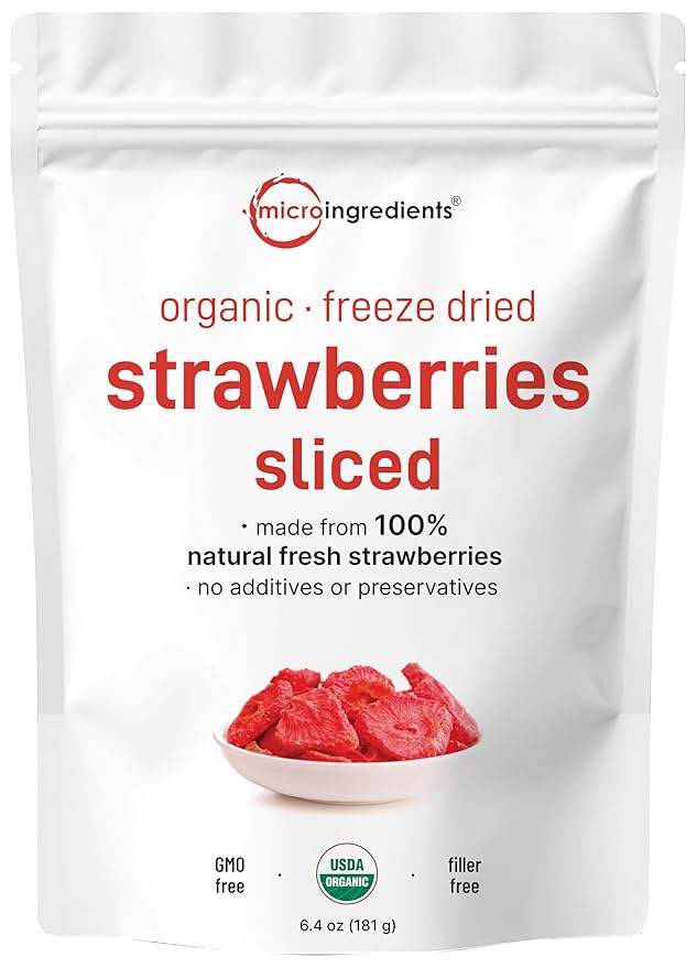 Micro Ingredients Organic Strawberries Sliced, 6.4oz | 100% Natural Fruit | Freeze Dried Strawberry