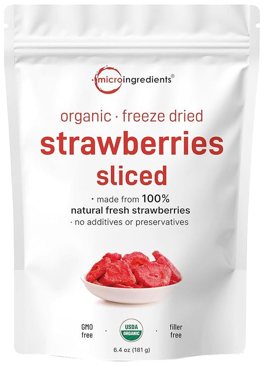Micro Ingredients Organic Strawberries Sliced, 6.4oz | 100% Natural Fruit | Freeze Dried Strawberry