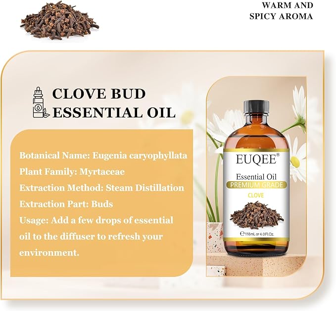 Clove Essential Oil Large Capacity (4 oz/118 ml) Premium Clove Bud Oil - with Glass Dropper, Great
