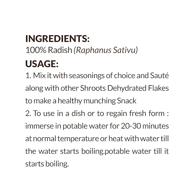 SHROOTS Dehydrated Radish Flakes Pure Vegetarian Gluten-Free No Added Salt Easy Cooking Machine