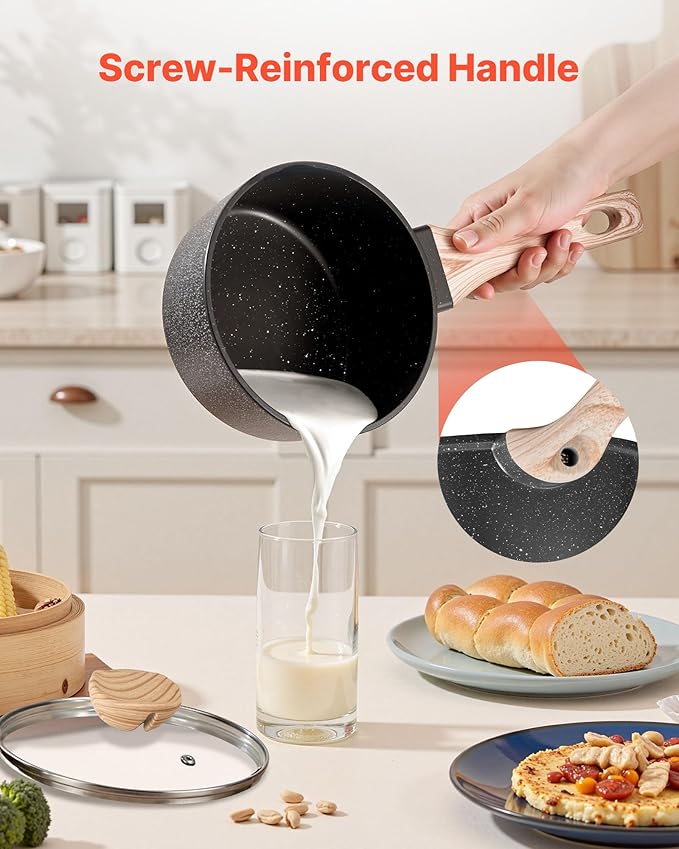 VEVOR 2.5 QT Saucepan, Nonstick Saucepan with Tempered Glass Lid, Multipurpose Cooking Sauce Pot