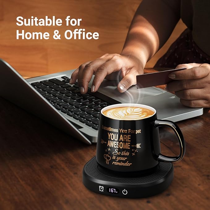Coffee Mug Warmer & You are Awesome Mug Set, Electric Cup Warmer for Desk Office Home, Beverage