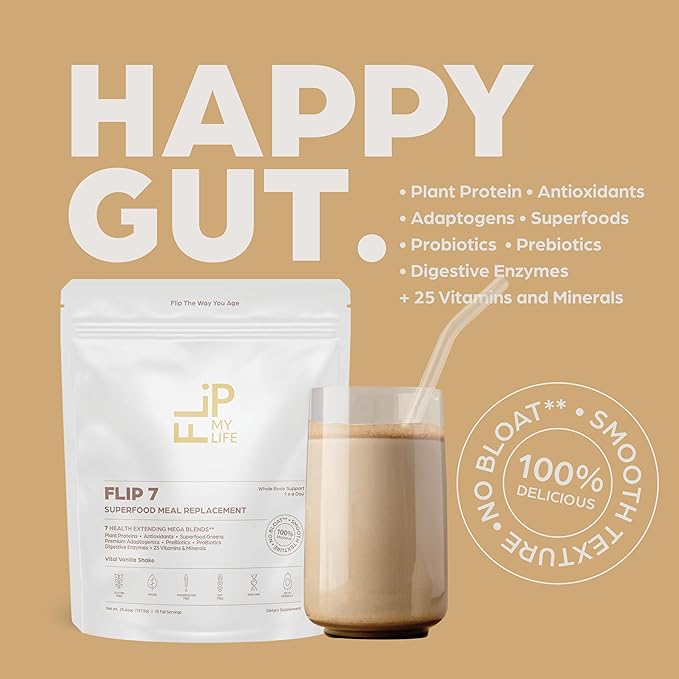 Flip 7 Natural SuperFood, Plant-Based Protein, Complete Meal Replacement to Support Healthy Gut, 7