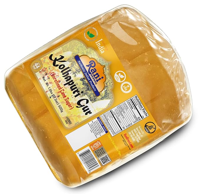 Rani Kolhapuri Gur (Jaggery) 17.5oz (1.1lbs) 500g ~ Unrefined Cane Sugar, No Color added, Gluten