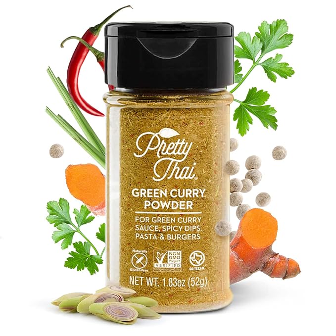 Pretty Thai Green Curry Powder, Authentic Gluten Free, Certified Non GMO, Sodium Free Seasoning for