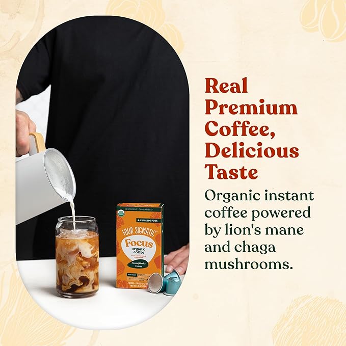 Four Sigmatic Focus Coffee Pods Compatible with Nespresso Original | Organic Dark Roast Espresso