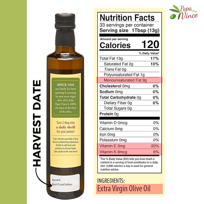 Papa Vince Olive Oil Extra Virgin - First Cold Press Family Harvest 2024/25, Polyphenol Rich