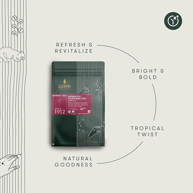 Luxmi Estates - Pure Hibiscus Herbal - Organic Hibiscus Tea - Loose Leaf - 250g (125 cups) | With