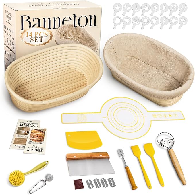 Sourdough Starter Kit, Sourdough Bread Baking Supplies with 2 Pcs 10" Oval Banneton Bread Proofing