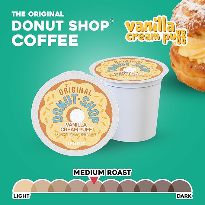 The Original Donut Shop Vanilla Cream Puff Coffee, Keurig Single Serve K-Cup Pods, Medium Roast, 96