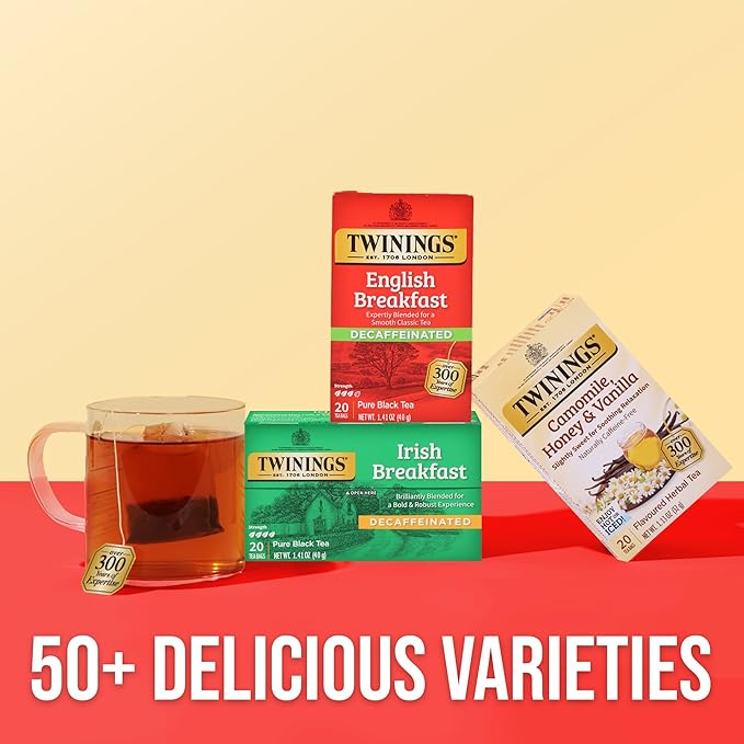 Twinings Decaffeinated English Breakfast Individually Wrapped Bags, 20 Count (Pack of 6)