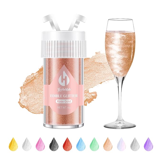 Rose Gold Edible Glitter ??6g Luster Dust Drink Glitter, Food Grade Shimmer Powder for Cocktails