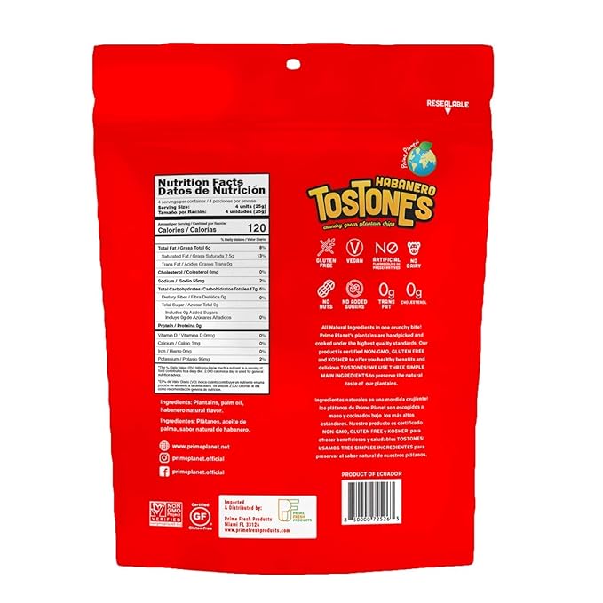 TOSTONES, Green Plantains, Re-Sealable Bag, Crunchy chips, Plantains, Palm Oil and Salt, 3.53 Oz