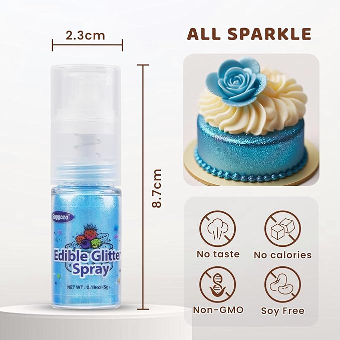 Shimmer Blue Edible Glitter Spray, 5g Edible Glitter for Cocktails, Drinks, Cake Decorating, Edible