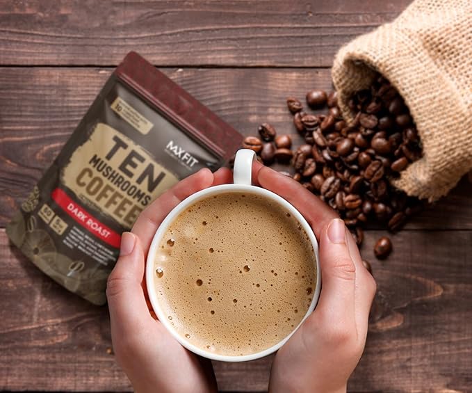Instant Mushroom Coffee Dark Roast (60 Servings) With 10 Mushrooms (Lions Mane, Cordyceps, Turkey