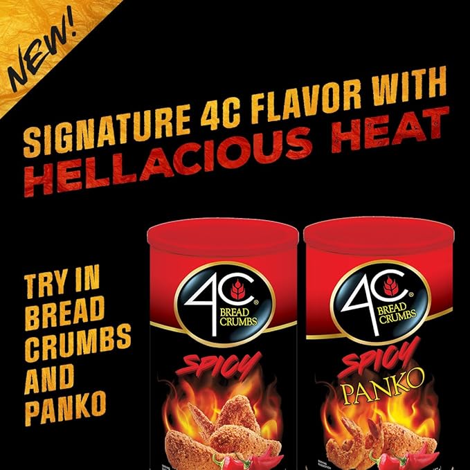 4C Premium Spicy Bread Crumbs, Spicy Panko Plain 1 Pack, Flavorful Crispy Crunchy, Value Pack (8