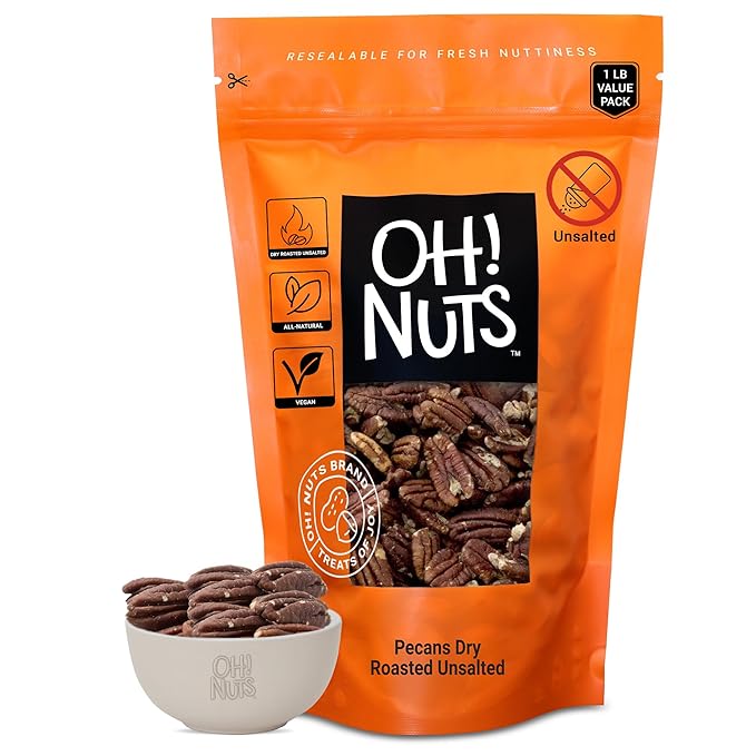 Oh! Nuts Pecans Dry Roasted Unsalted - Kosher, Oil-Free, All Natural Pecans - For Baking, Snacks