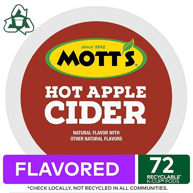 Keurig Mott's Hot Apple Cider, Keurig Single Serve K-Cup Pods, Flavored K Cups, Hot Apple Cider, 72