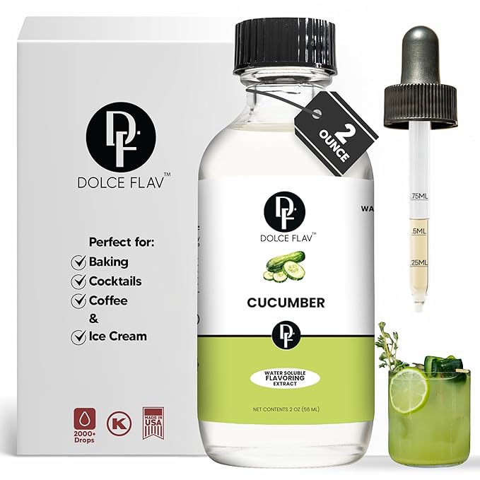 Dolce Flav Natural Cucumber Extract, Water Soluble ??2 oz | Authentic Cucumber Flavoring for