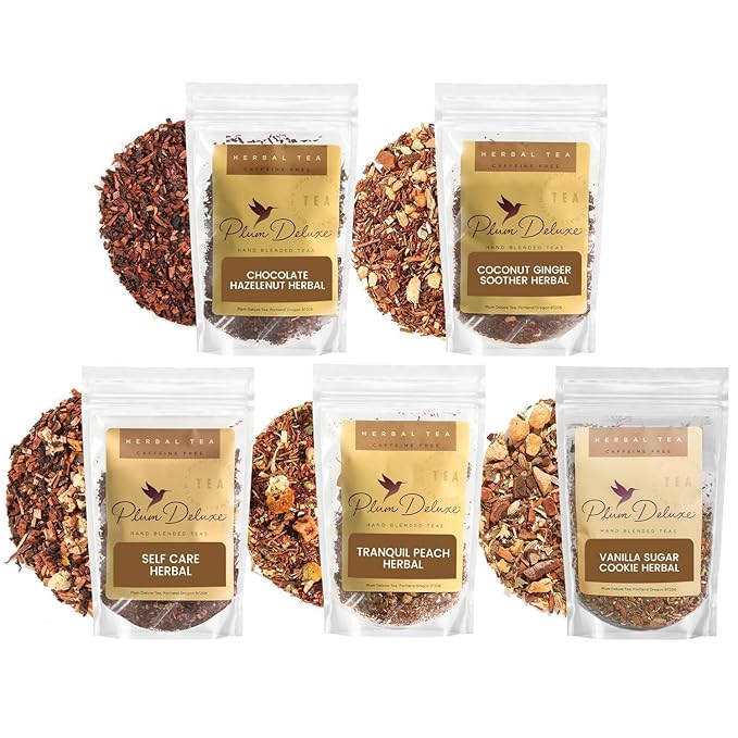 Herbal Tea Sampler – 5 Caffeine-Free Loose Leaf Blends for Sleep and Relaxation, Fruity and