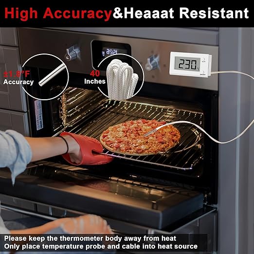 Digital Oven Thermometer with Probe Grill Meat Thermometer up to 572°F/300°C, Oven Thermometer