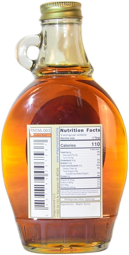 Pure Maple Syrup - Amber Color And Rich Taste Grade - For Pancakes and Waffles - By Dragonwood (8
