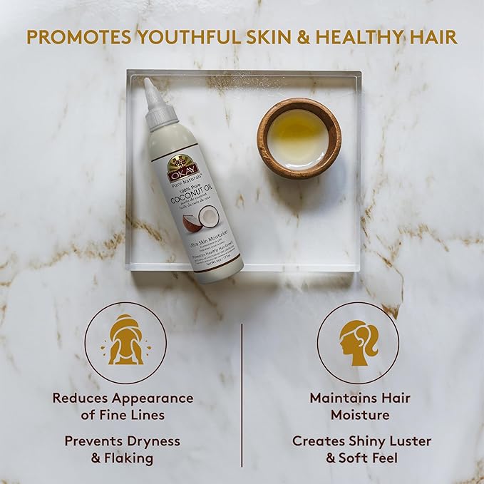 Okay 100% Pure Coconut Oil for Hair & Skin - Coconut Oil for Women & Men, Perfect for Body & Face