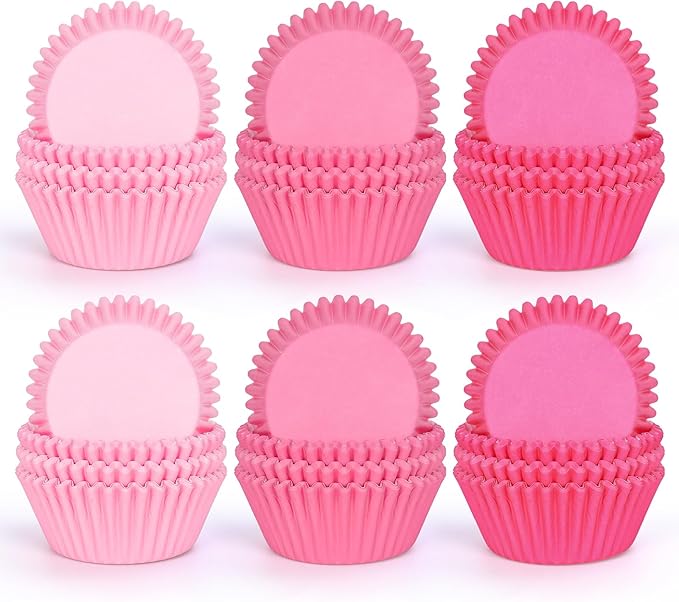 Whaline 600Pcs Pink Cupcake Liners Pink Cupcake Wrappers Disposable Paper Baking Cups 3 Styles