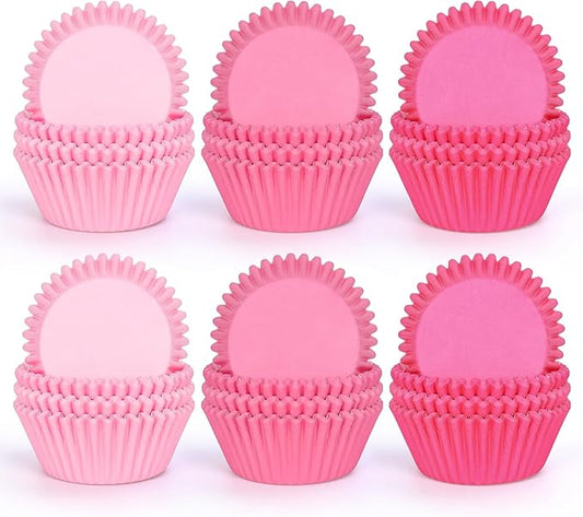 Whaline 600Pcs Pink Cupcake Liners Pink Cupcake Wrappers Disposable Paper Baking Cups 3 Styles