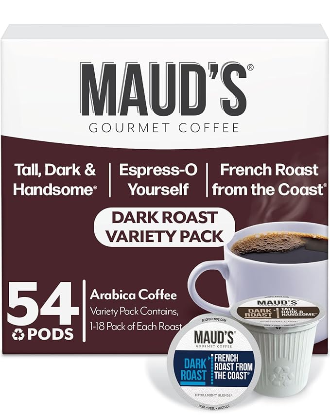 Maud's Dark Roast, French Roast & Espresso Coffee Pods Bundle, 54 ct, Recyclable Single Serve Pods