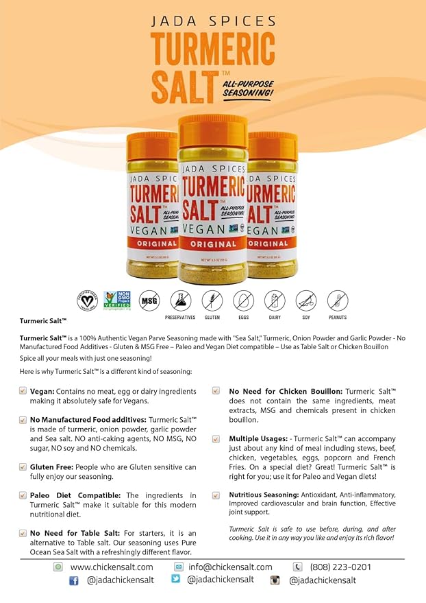 JADA Spices Chicken Salt Spice and Seasoning - Lime, Turmeric Salt - Vegan, Keto & Paleo Friendly