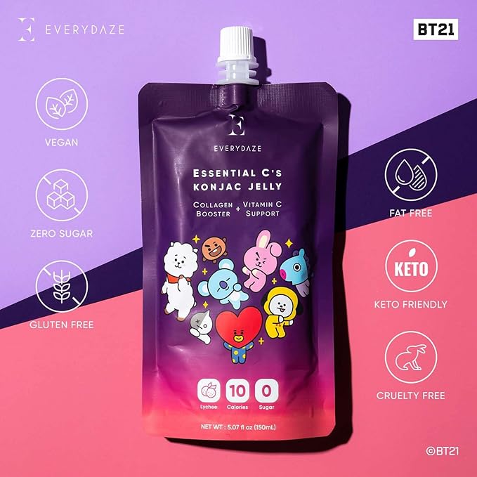 EVERYDAZE BT21 Essential C?셲 Konjac Jelly | Lychee | Vegan Collagen Peptides and Vitamin C | Gluten