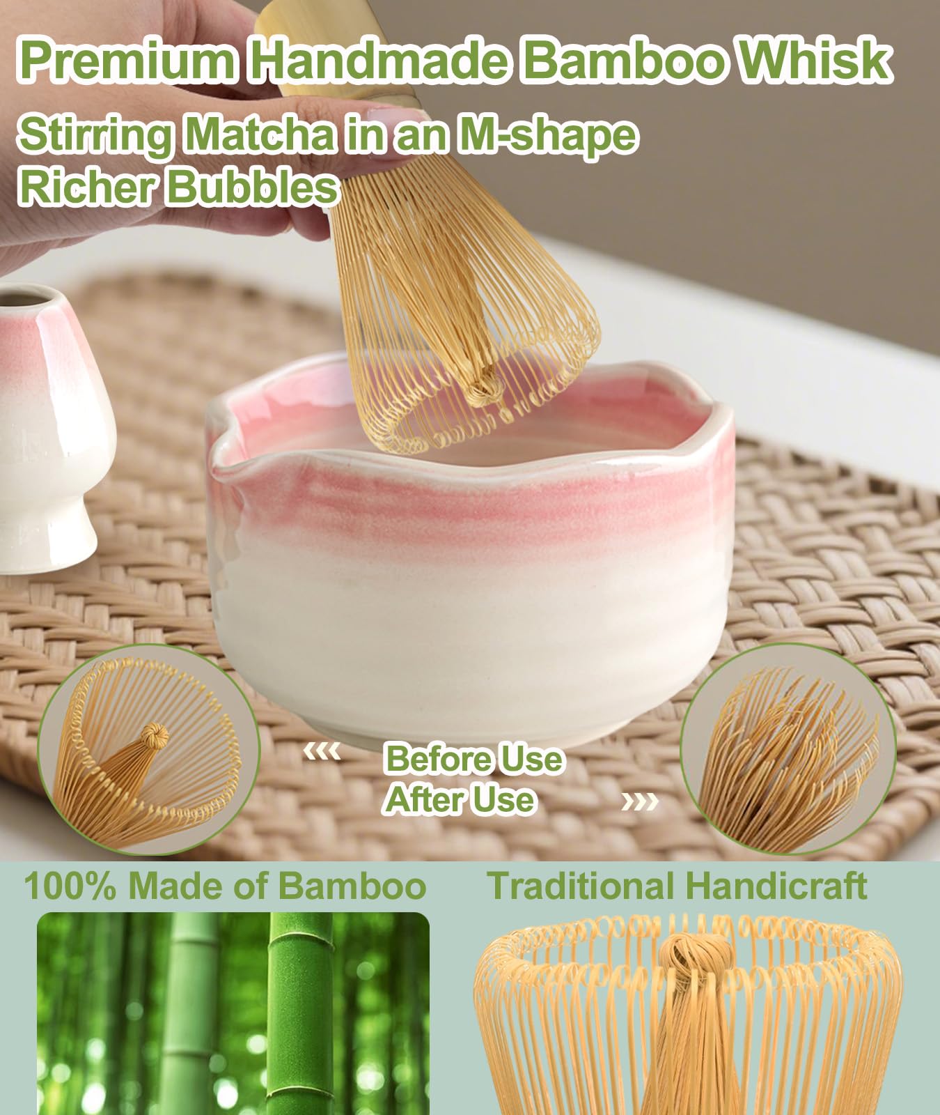 JBER Matcha Whisk Set, 7PCS Matcha Set with Bamboo Whisk and Ceramic Bowl