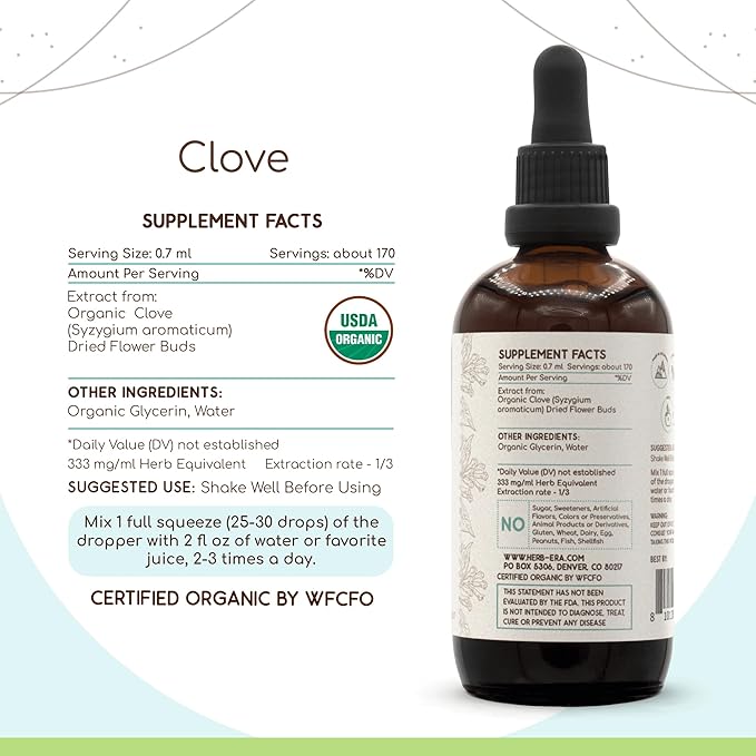 Clove B120 USDA Organic Tincture | Alcohol-Free Extract, High-Potency Herbal Drops | Certified
