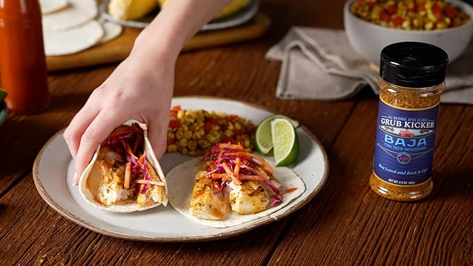 Grub Kicker Fish Taco Seasoning Baja Blend - 3 oz Bottle - Taco Seasoning Mix Spice for Seafood