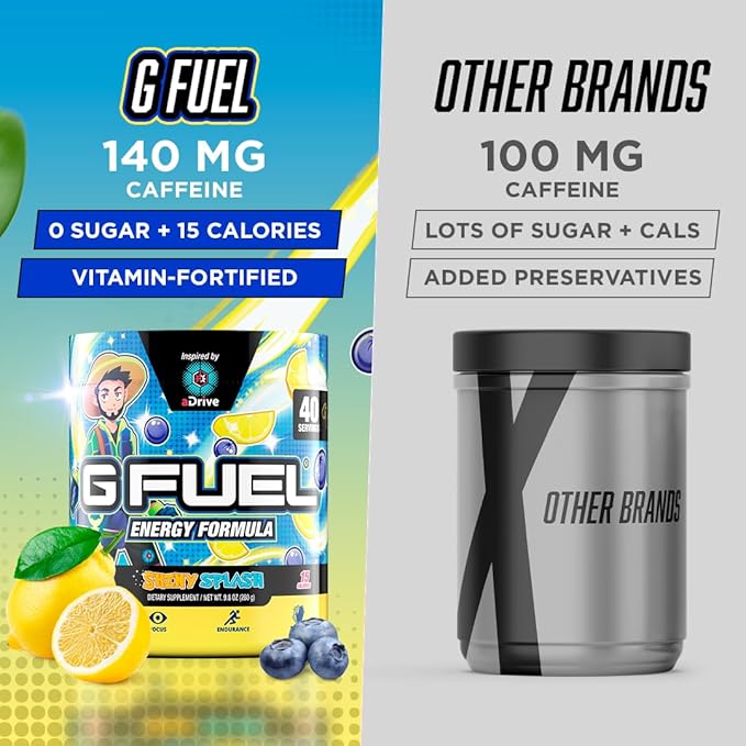 G fuel aDrive Energy Drink Powder, Pre Workout Caffeine Mix for Gaming, Sugar Free Focus Amino