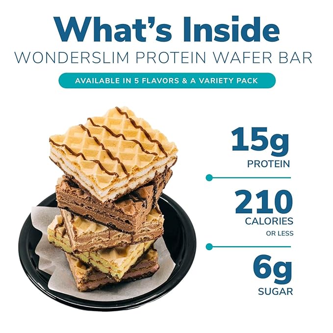 WonderSlim Protein Wafer Snack Bar, Chocolate, 210 Calories, 15g Protein, 0mg Cholesterol (5ct)