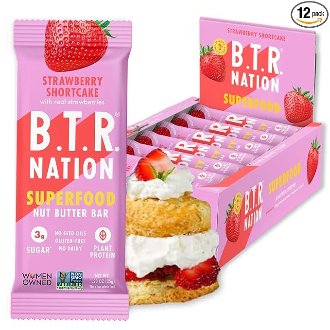 B.T.R. Nation Vegan Superfood Protein Bars - Strawberry Shortcake VITALITY | 12 Bars | Keto, Plant