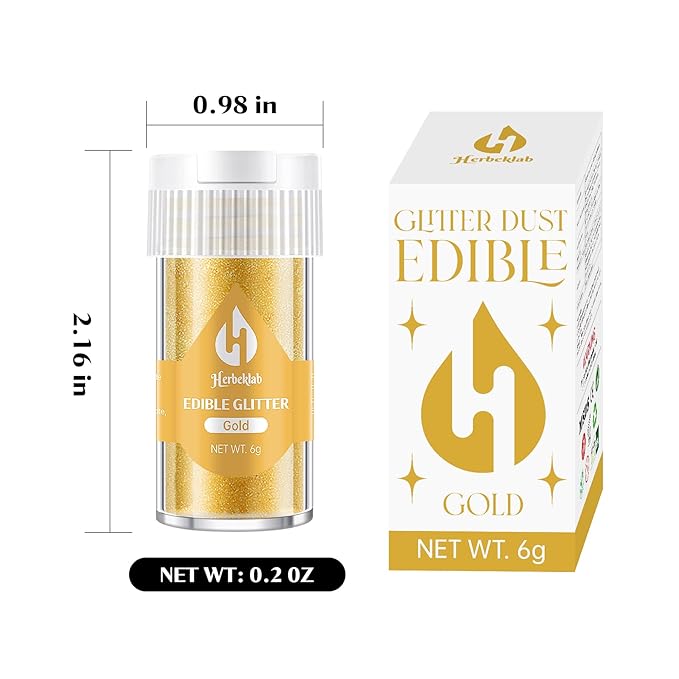 Gold Edible Glitter ??6g Luster Dust Drink Glitter, Food Grade Shimmer Powder for Cocktails, Cakes