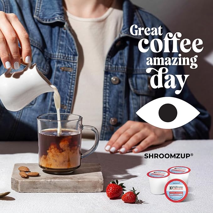 Shroomzup Mushroom Coffee K Cups 12 Pods - 10 Mushroom Coffee with Ashwagandha and Shilajit - Dark
