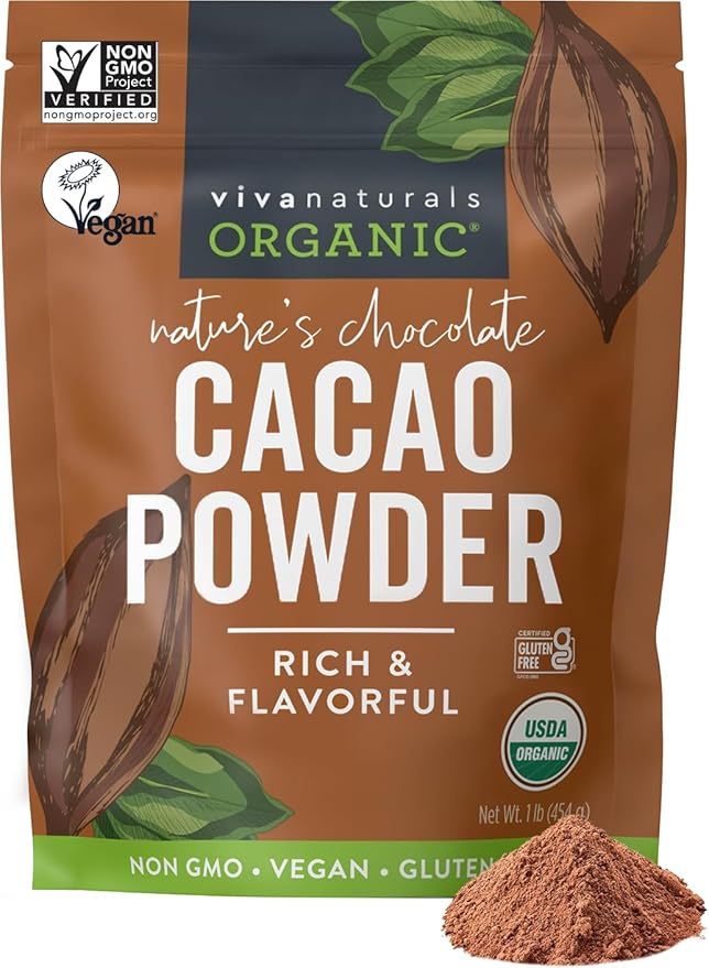 Viva Naturals Organic Cacao Powder, 1lb - Unsweetened Cacao Powder With Rich Dark Chocolate Flavor