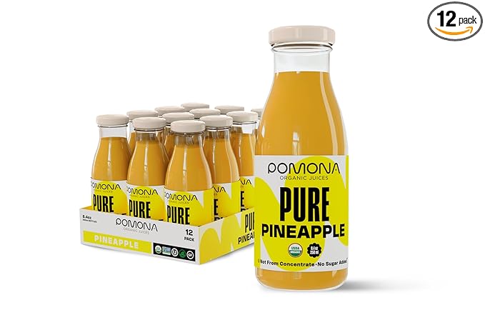 Pomona Organic Juices Pure Pineapple Juice, 8.4 Ounce Bottle (Pack of 12), Cold Pressed Organic