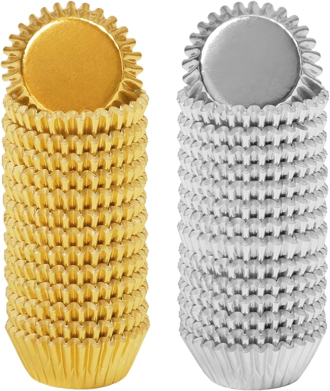 Elcoho 600 Pieces 1.25 Inch Mini Foil Metallic Cupcake Liners Muffin Paper Cases Baking Cups, Gold
