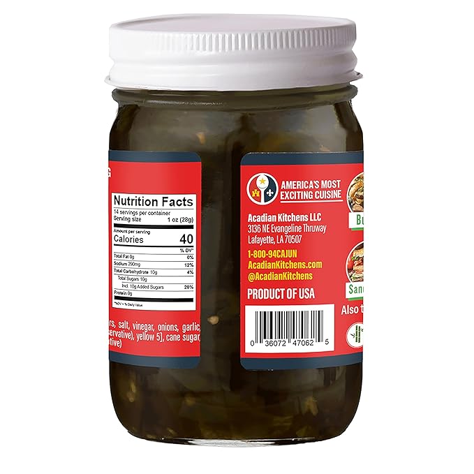 Ragin' Cajun Candied Jalape챰o Slices - 14 fl oz Jar, All Natural - Sweet Spicy Louisiana Condiment