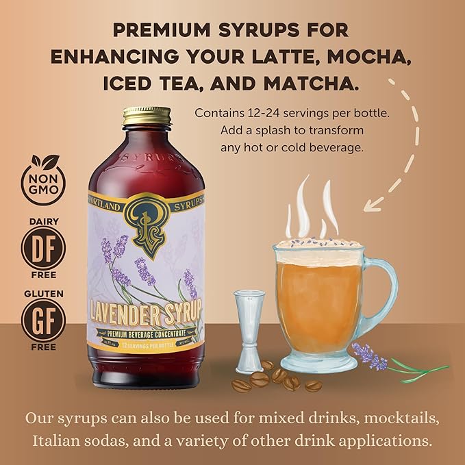 Portland Syrups Lavender Syrup - Premium Beverage Concentrate for Delicious Cocktails, Tea, Soda