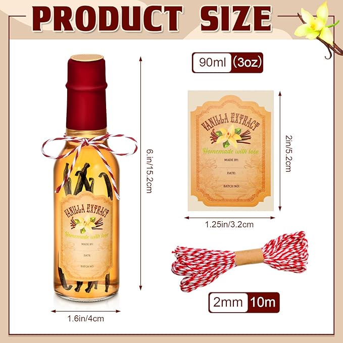 Tioncy 16 Pcs Vanilla Extract Bottles for Homemade Vanilla Jar Glass Bottle with Cap, Shrink Band