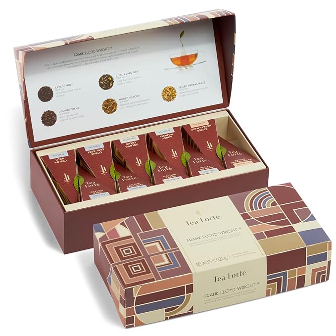 Tea Forte Frank Lloyd Wright Petite Presentation Box Tea Gift Set Sampler, 10 Count, 2 of Each